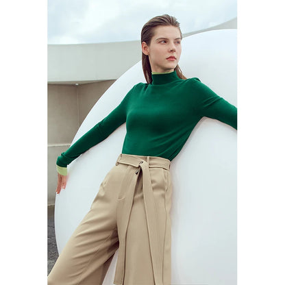 Damen-Strickpullover mit Rollkragen, langarm, einfarbig dunkelgrün