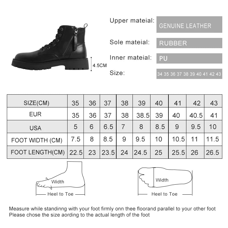 Größen- und Materialtabelle für schwarze Damen-Stiefeletten, inkl. Sohlendaten