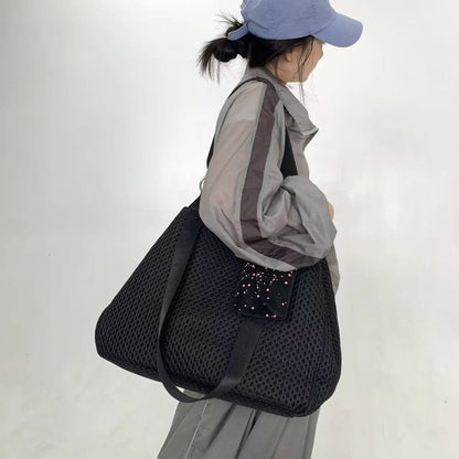 Damen-Shopper aus Netzgewebe mit großem Fassungsvermögen und abnehmbare Mini-Tasche, atmungsaktiv