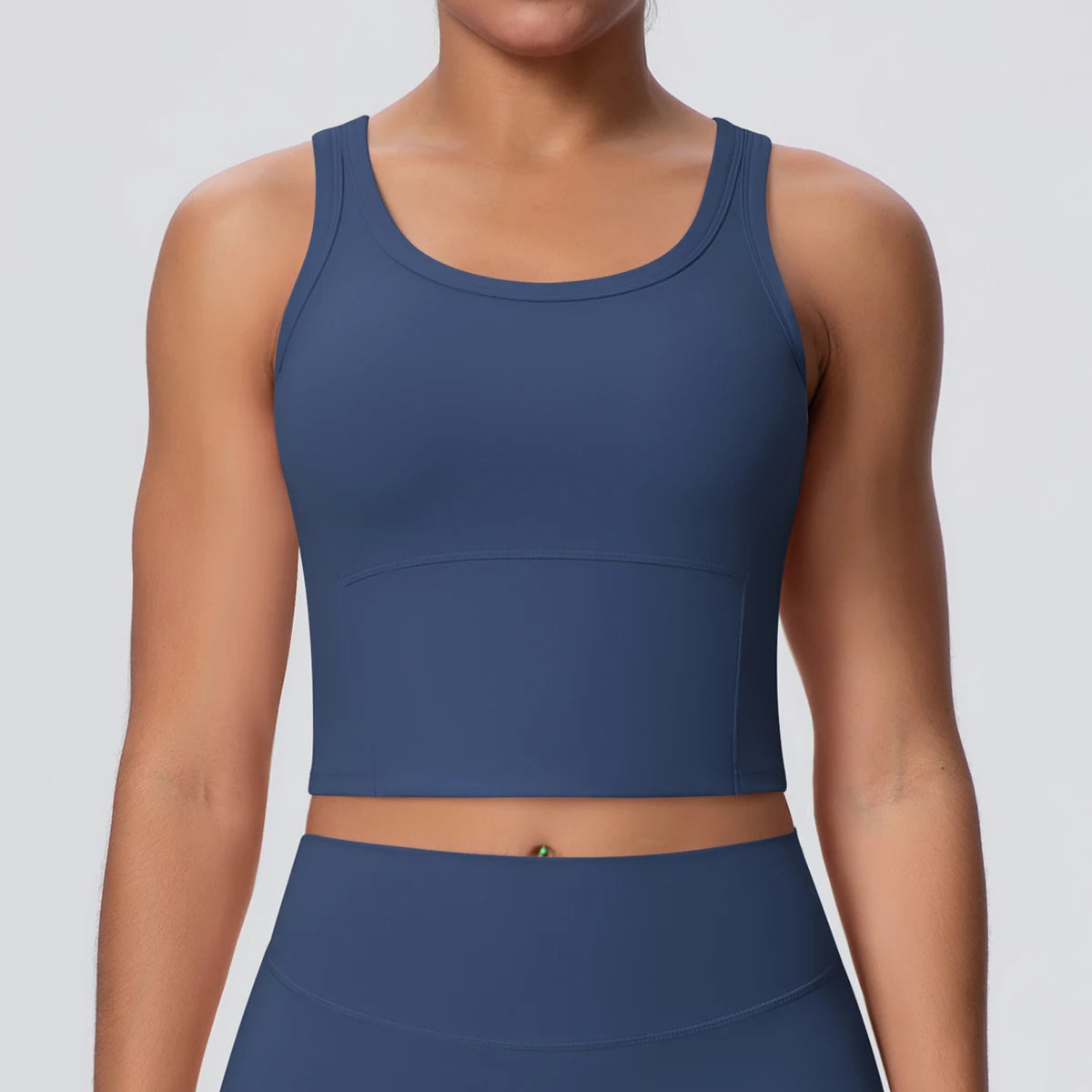 Sporttop mit Polstern, nahtlos, dunkelblau