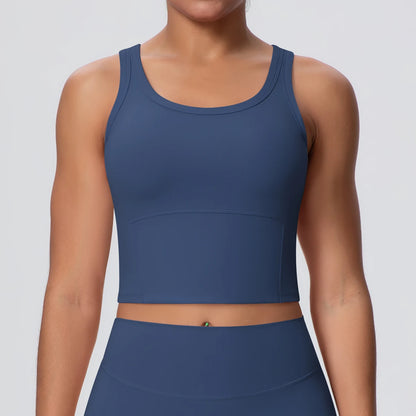 Sporttop mit Polstern, nahtlos, dunkelblau