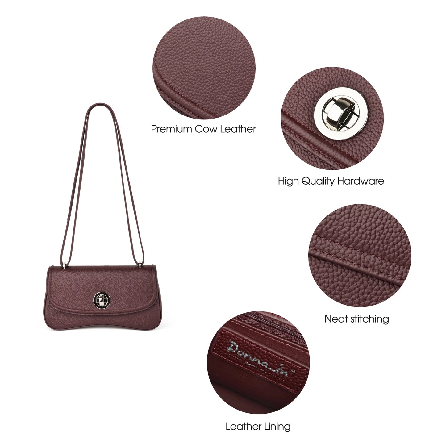 Weinrote Echtleder Schultertasche | Crossbody, Vielseitig