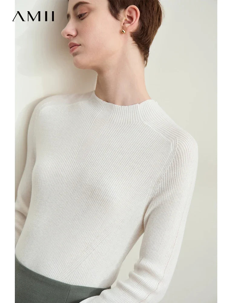 Damen-Halbrollkragen-Pullover Slim Raglan Wolle-Mix Herbst-Winter