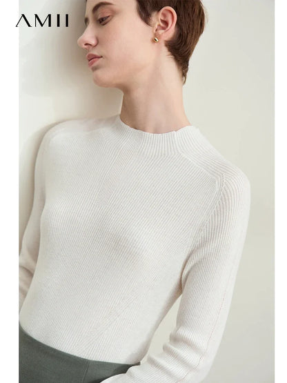 Damen-Halbrollkragen-Pullover Slim Raglan Wolle-Mix Herbst-Winter
