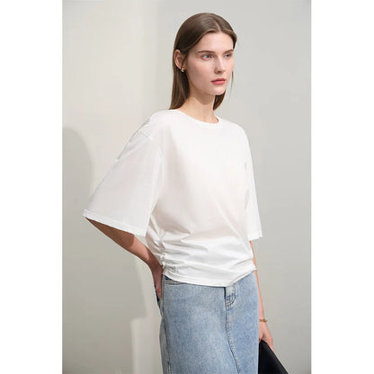 Damen T-Shirt im minimalistischen Stil aus leichtem elastischen Baumwollstoff