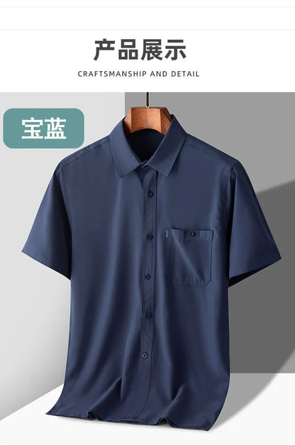 Kurzärmeliges Herren-Poloshirt aus Eisseide – bügelfreies, lässiges Strandoberteil für Herren mittleren Alters