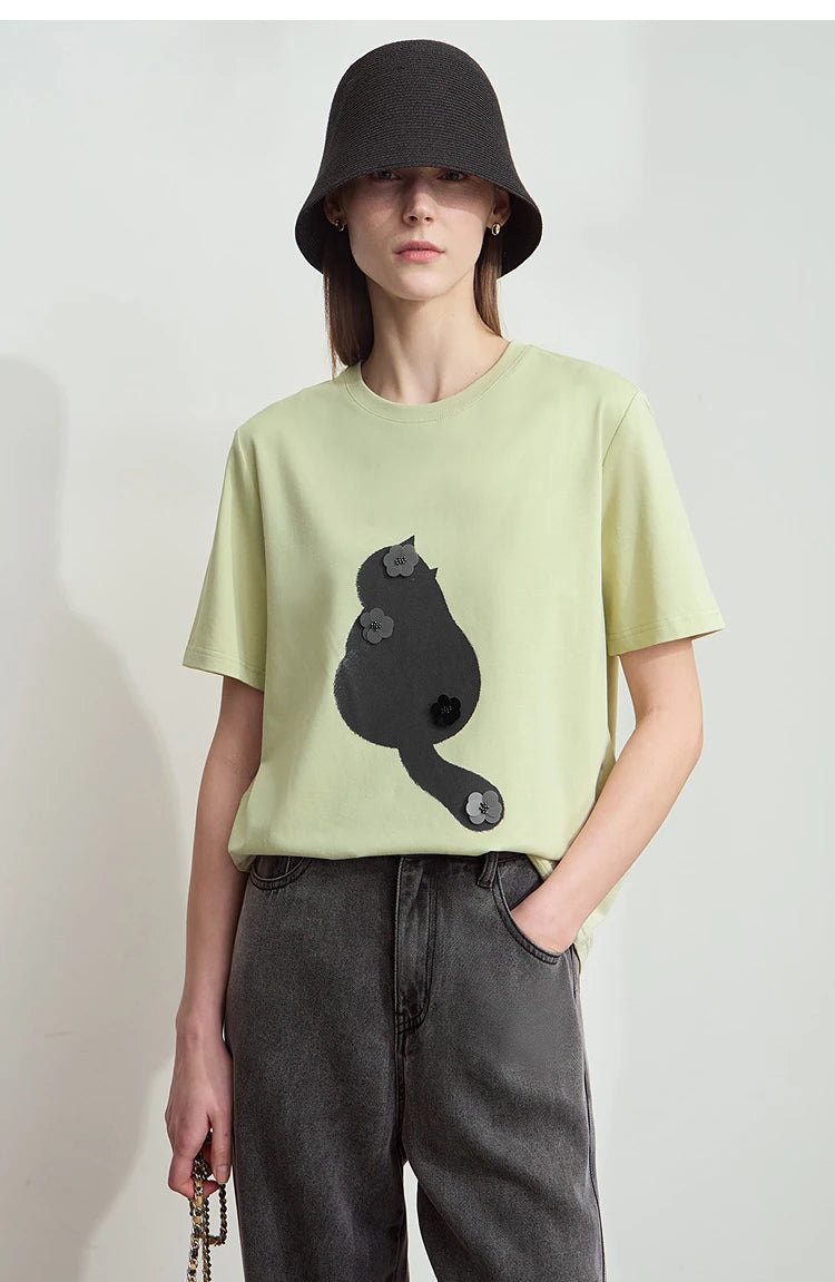 Damen T-Shirt im College-Stil aus leicht elastischem Lyocell mit minimalistischen Druck