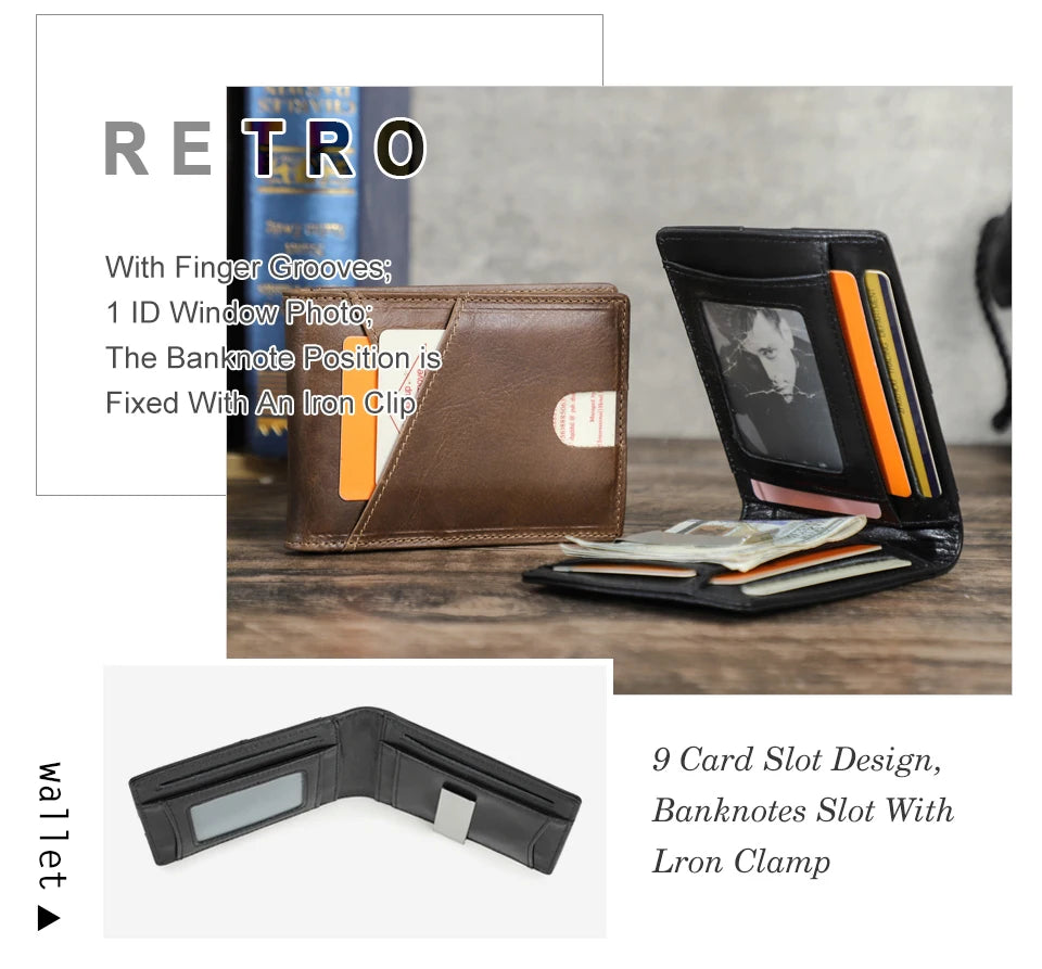 Herren Echtleder Geldbörse Retro RFID Geldclip Daumenfach Fotohalter Mini Reise