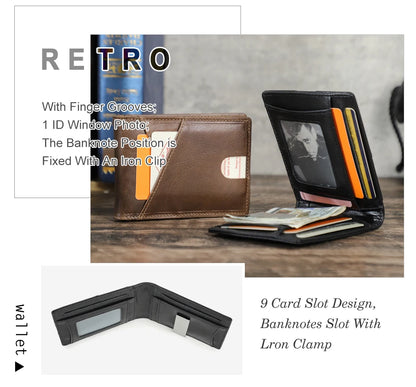 Herren Echtleder Geldbörse Retro RFID Geldclip Daumenfach Fotohalter Mini Reise