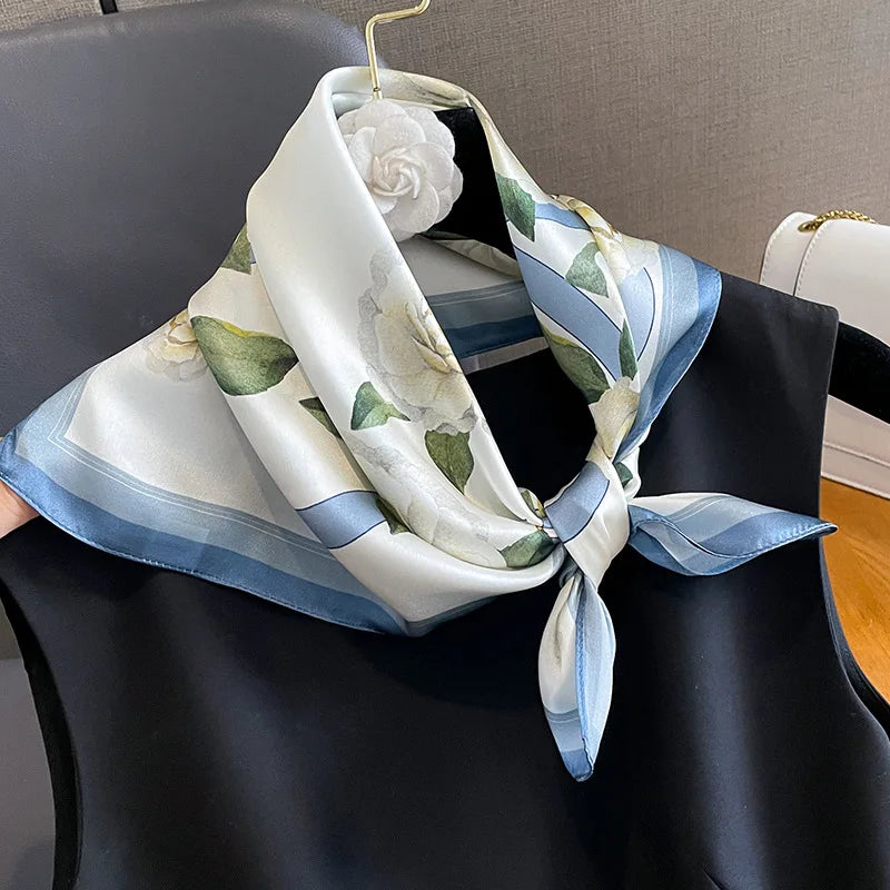 Damen Seidenschal quadratisch Blumen Bandana Taschenband Krawatte Halstuch weich