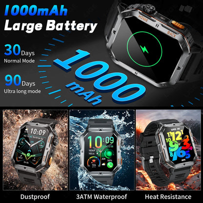 LIGE 2025 Neue Männer Smart Uhr 1000 mAh Batterie Outdoor Taschenlampe Fitness 100 + Sport 3ATM Wasserdicht BT Anruf 2,01 "Smartwatch