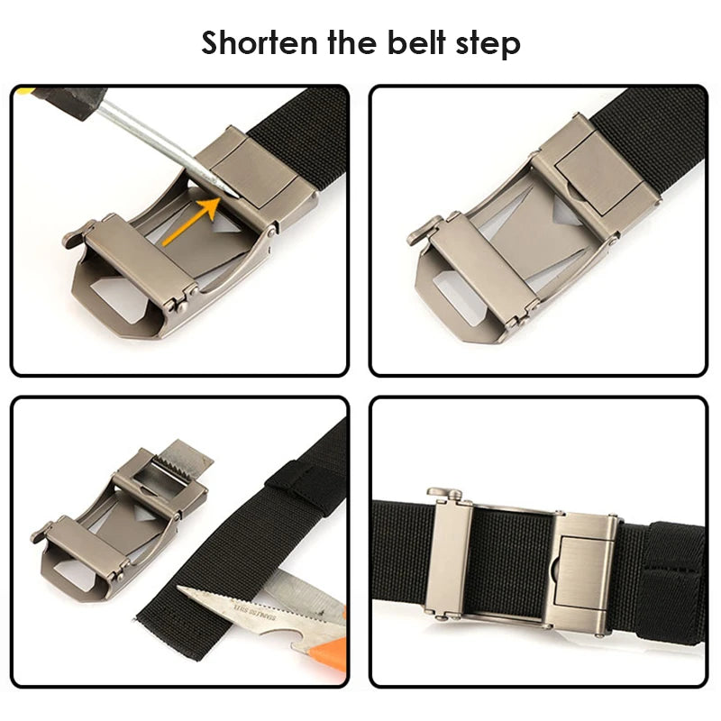 Herren-Gürtel aus Metall mit automatischer Schnalle, verstellbar 110/120 cm, robust und Alltagstauglich