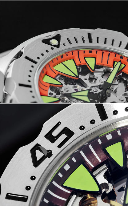 Herren Skeleton-Automatikuhr Saphirglas Edelstahl Leuchtzeiger wasserdicht