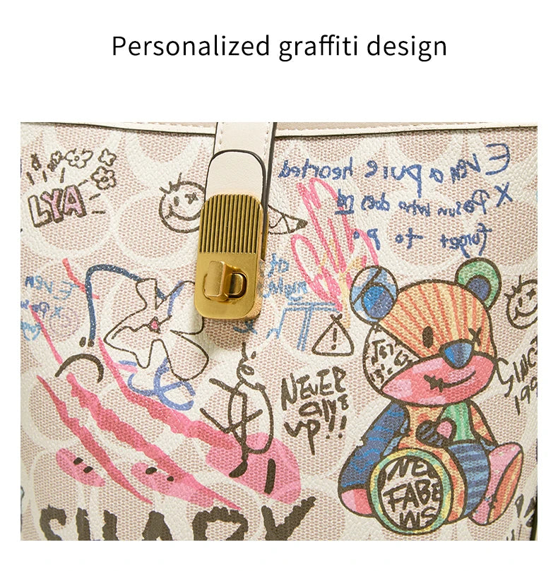 Lady Handbag Aus PU Leather Crossbody Bag Office Prints