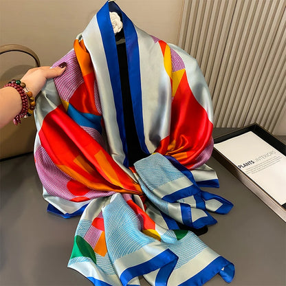 Damen Satin Seidenschal Hijab Sommer Sonnenschutz Strand Kopftuch Foulard