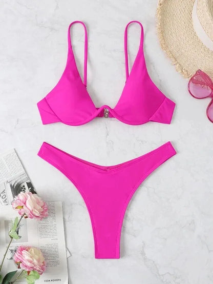 Sexy Bikini-Set mit Push-up-Effekt – Solides Design für Strand und Pool