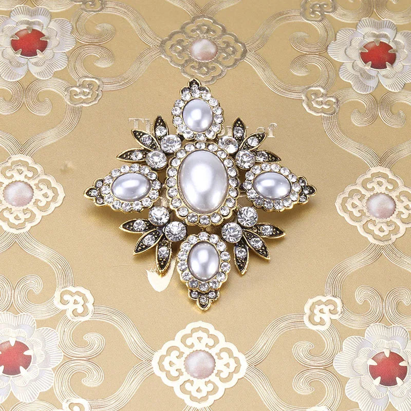 Brosche Kreuz Perle Strass Barock Vintage Luxus Hochzeit Party Damen