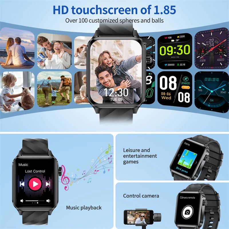 LIGE Für Android IOS Neue 1,85 "Smart Uhr Männer Bluetooth Anruf Sport Smartwatch Frauen Herz Rate Blut Sauerstoff Monitor uhr 2025