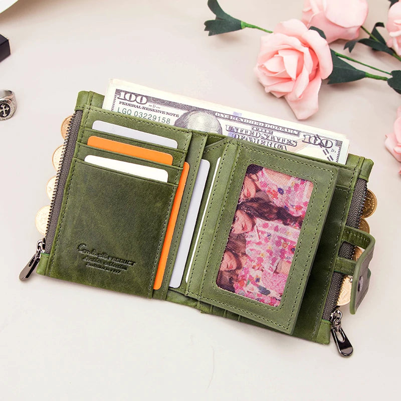 Damen Echtleder Geldbörse Bifold Vintage Kartenhalter Münzfach Geldclip