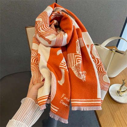 Damen Winterschal Kaschmir Pashmina Pferdprint warm dick Decke Luxus