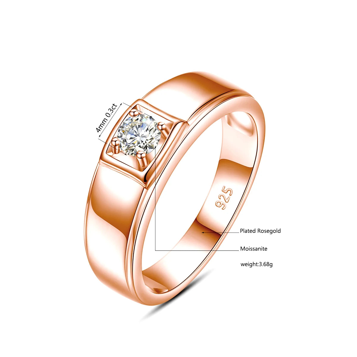 Herren-Verlobungsring aus Sterling Silber 925 mit Moissanit Stein 0,4 Karat Zertifiziert