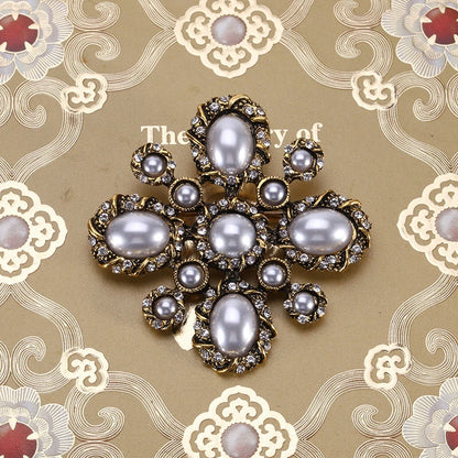 Brosche Kreuz Perle Strass Barock Vintage Luxus Hochzeit Party Damen