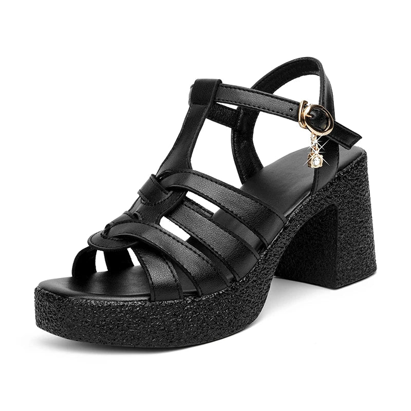 Damen High Heels Plattform Gewebt Echtes Leder