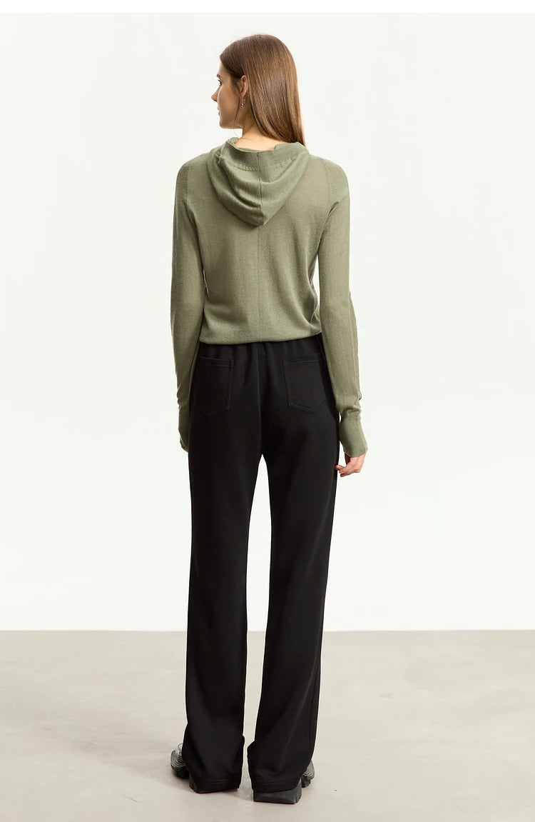 Damen-Kapuzenpullover Wolle Slim Stehkragen-Splicing Büro Herbst-Winter