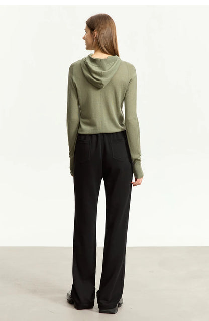 Damen-Kapuzenpullover Wolle Slim Stehkragen-Splicing Büro Herbst-Winter