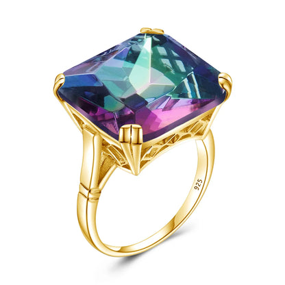 Damen-Ring aus Silber 925 mit Großem Quadratischem Citrin-Stein im Signet-Stil für Hochzeit und Festliche Anlässe
