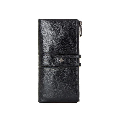 Herren Echtleder Lange Geldbörse Vintage 13 Fächer Kartenhalter Fotohalter Reise