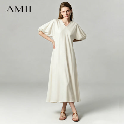Elegantes Damenmaxikleid Mit V-Ausschnitt Puffärmel Urlaub