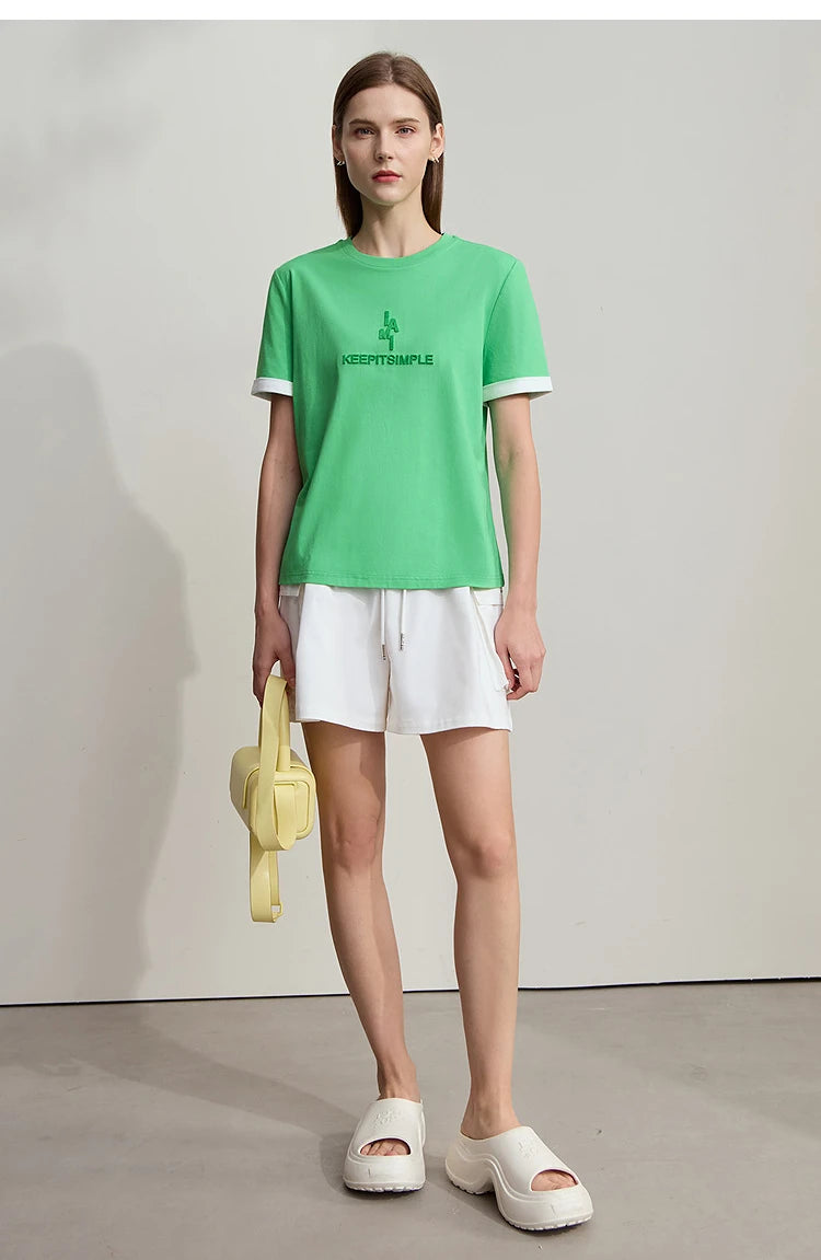 Damen Freizeit-T-Shirt mit Rundhalsausschnitt und Farbblockierung für den Sommer