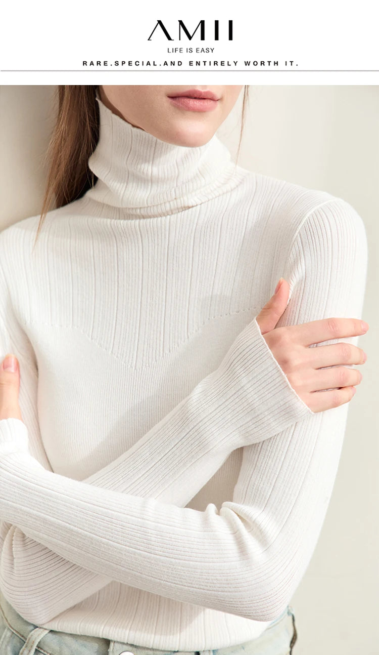 Damen-Rollkragenpullover Slim Polyester-Viskose Herbst-Winter