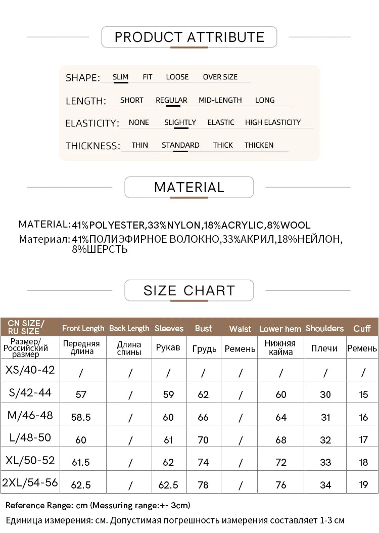 Produkt-Attributseite mit Material- und Größentabelle für Pullover