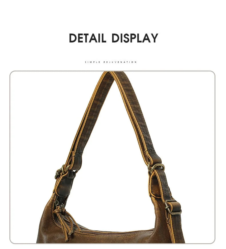 Damen-Schultertasche aus PU Großes Fassungsvermögen mit Innenfächern Vintage-Look Schwarz