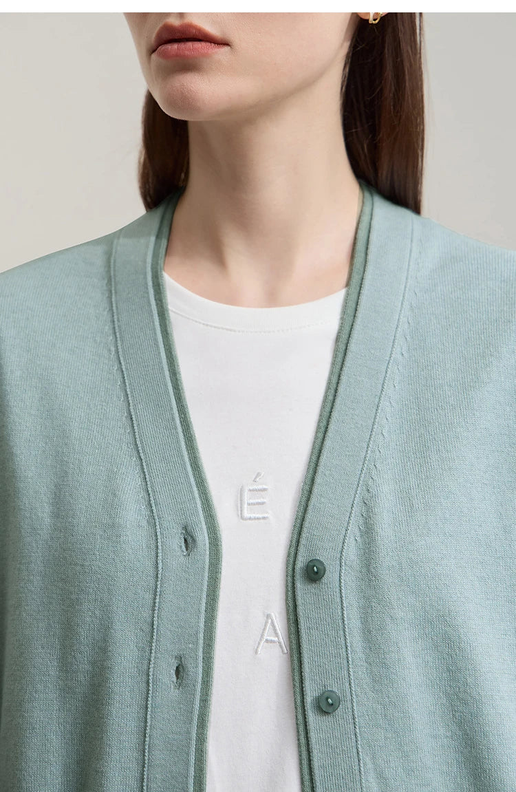 Damen-Strickjacke V-Ausschnitt koreanisch Fake-Zweiteilig Wolle locker Herbst