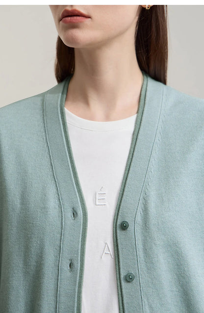 Damen-Strickjacke V-Ausschnitt koreanisch Fake-Zweiteilig Wolle locker Herbst