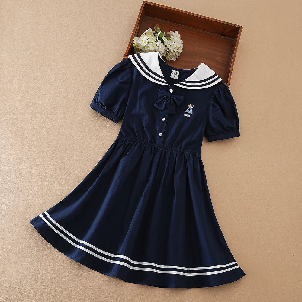 Girls Dress 100% Cotton White Sailor Back to School Dress Suitable for 5-12  Years Old Girls Short Sleeved Summer Dresses
