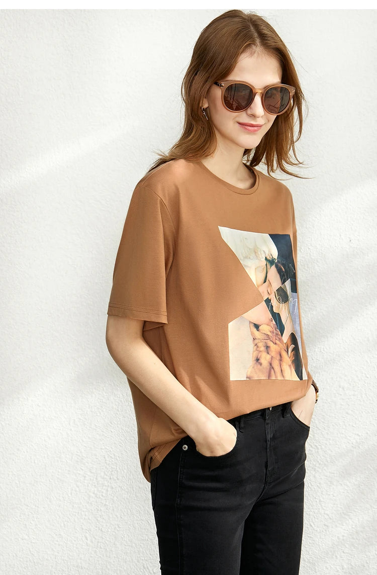 Damen T-Shirt im minimalistischen Sommer-Stil mit lässigem Patchwork-Design