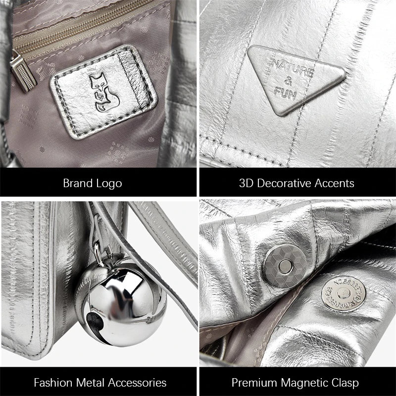 Damen Schultertasche Aus Synthetischem Leder+Split-Leder Mit Kordelzug