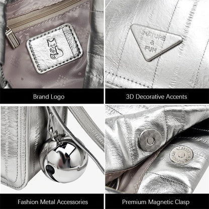 Damen Schultertasche Aus Synthetischem Leder+Split-Leder Mit Kordelzug