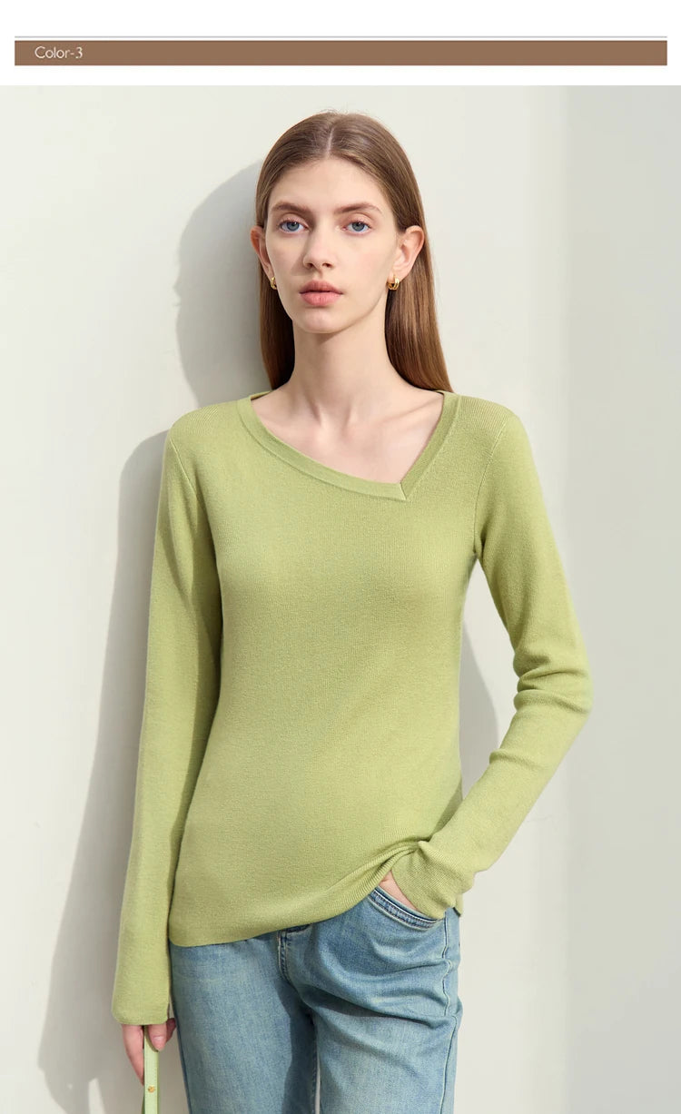 Damenpullover mit V-Ausschnitt, lange Ärmel, schlanker Schnitt, grün