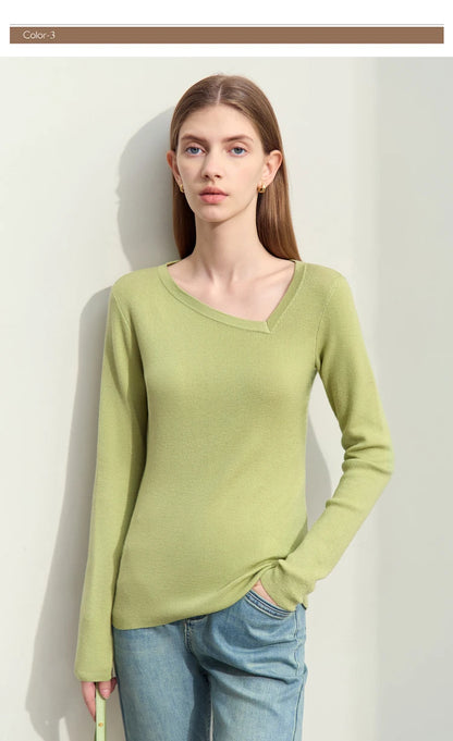 Damenpullover mit V-Ausschnitt, lange Ärmel, schlanker Schnitt, grün