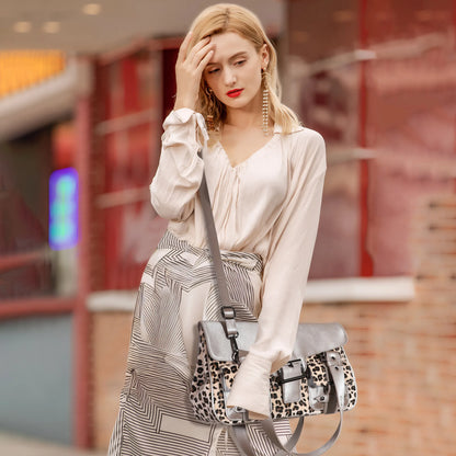 Damen-Umhängetasche aus Kunstleder Leoparddruck Bronze Crossbody-Tasche mit großem Fassungsvermögen