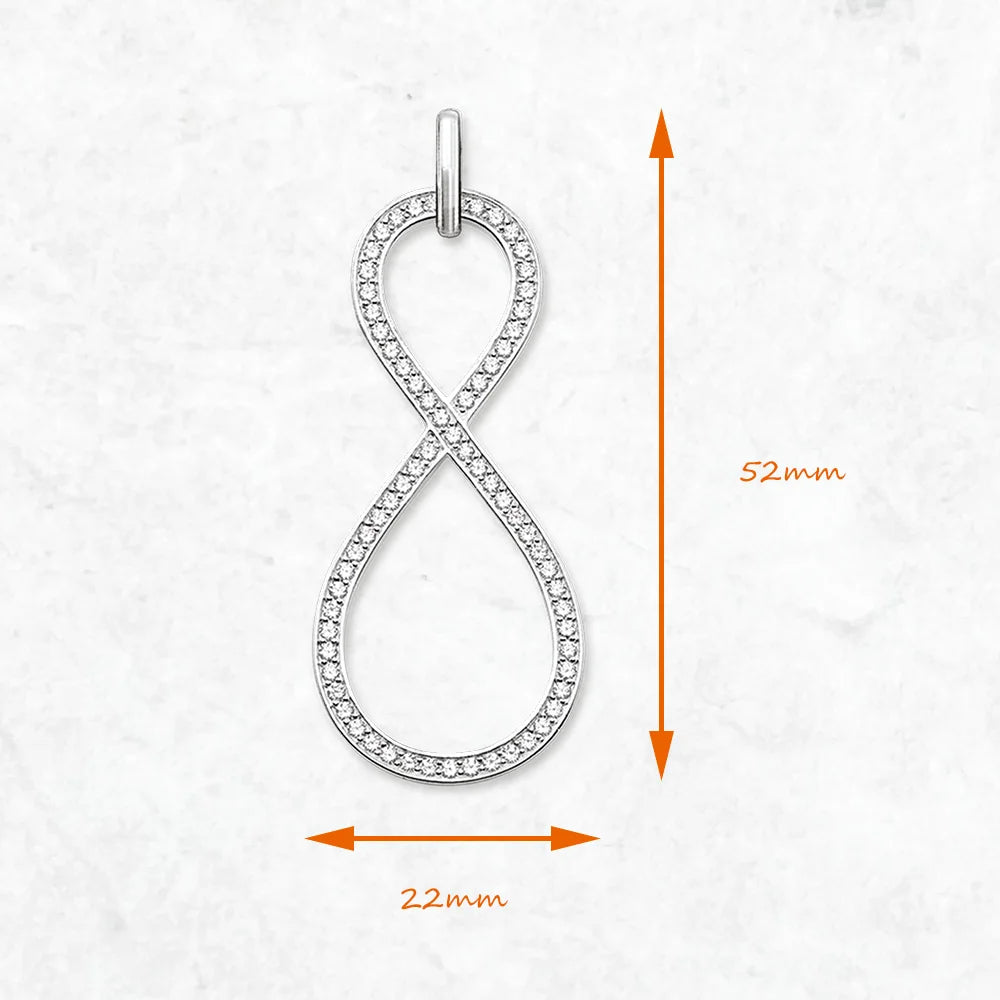 Unendlichkeits-Anhänger aus 925 Sterlingsilber mit Zirkoniasteinen, ca. 52×22 mm