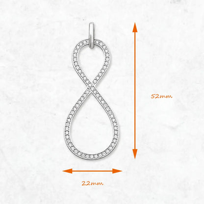 Unendlichkeits-Anhänger aus 925 Sterlingsilber mit Zirkoniasteinen, ca. 52×22 mm
