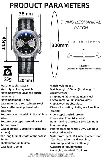 Herren-Chronograph mit VK64-Quarzwerk und Saphirglas