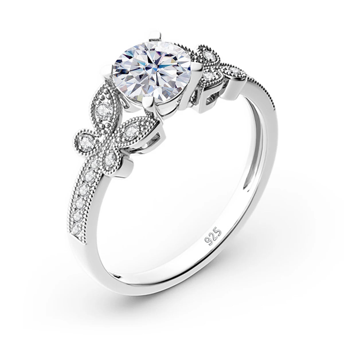 Damen-Ring Aus Roségold Mit Moissanit 1 Karat Schmetterlingsdesign Und Echtheitszertifikat