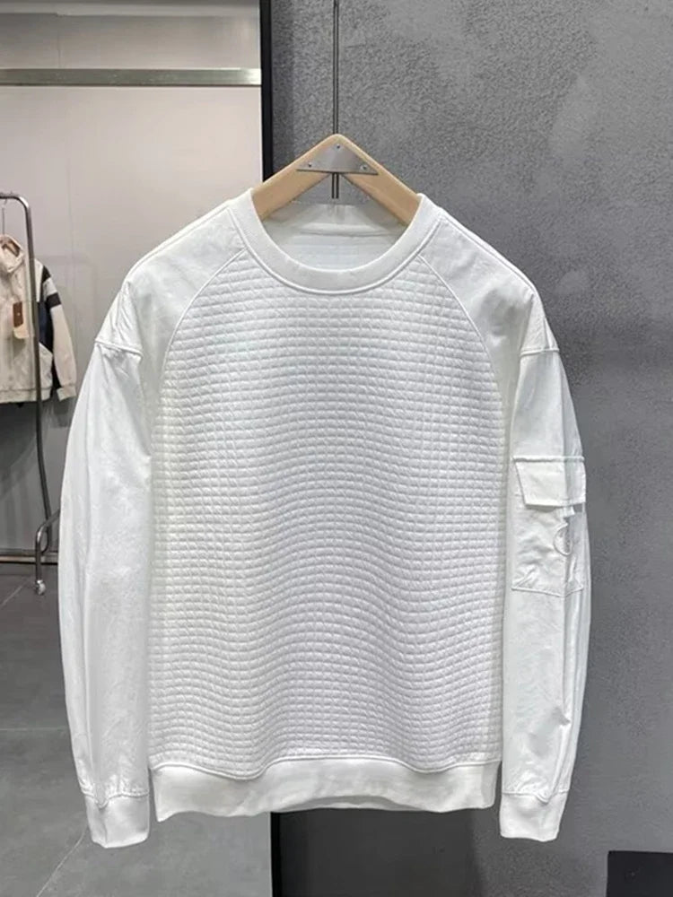 Herbst japanische Retro Waffel Sweatshirts für Männer Pullover Hoodieless Golf Wear 2024 Tasche Y2K Streetwear Baggy Crewneck Hoody